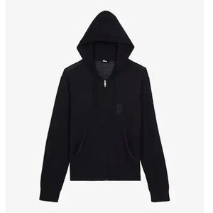 THE KOOPLES French Lux Black Wool Sweater Hoodie with Lambskin Leather Detail
